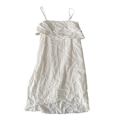 Zara Basic Denim Pinstripe Ruffle Dress Cream Black Size M Boho