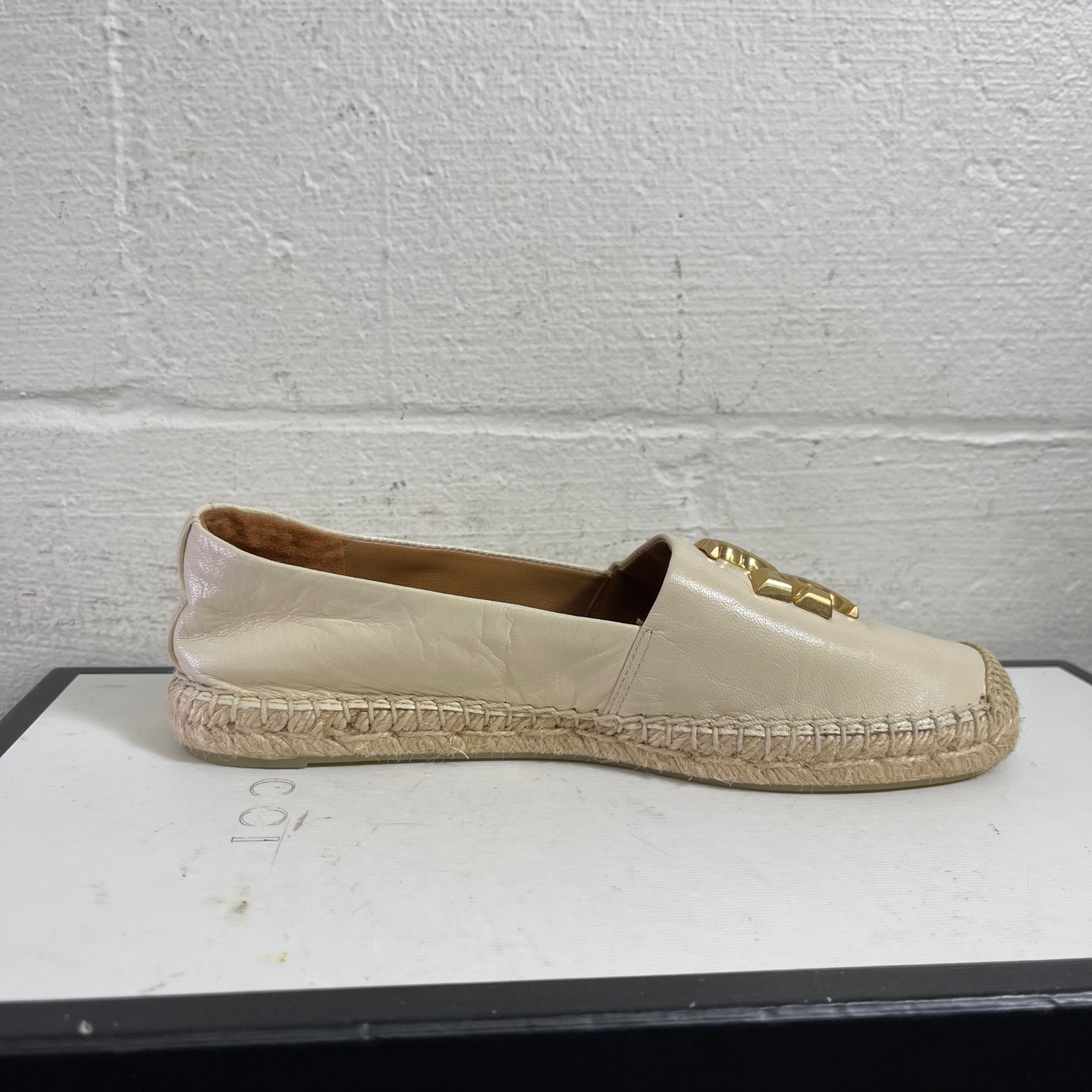 TORY BURCH Eleanor Logo Espadrille Cream Leather Slip On Women's Size 5.5 M thumbnail 2
