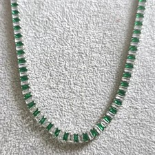 16Ct Baguette Cut Lab Created Emerald Tennis Necklace 14k White Gold Plated 18"
