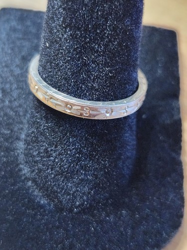 Silver Tone Engraved Band Ring Signed Size 7 No Stone Metal
