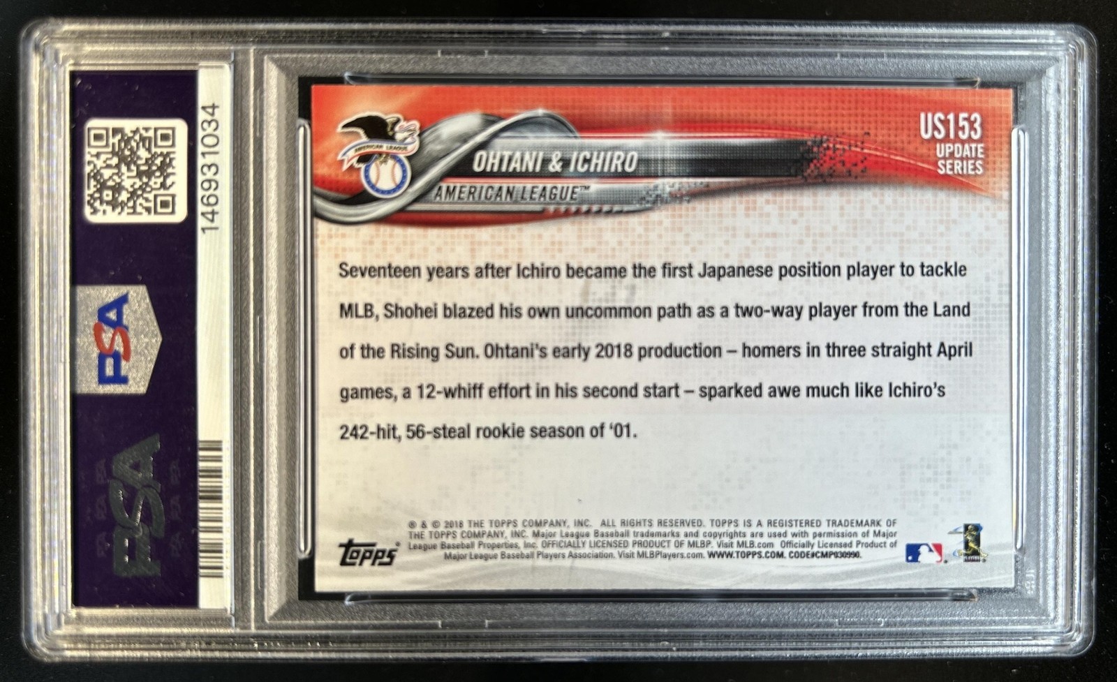 2018 Topps Update Japan s Finest Shohei Ohtani Ichiro Suzuki C #US153 PSA 10 view 2