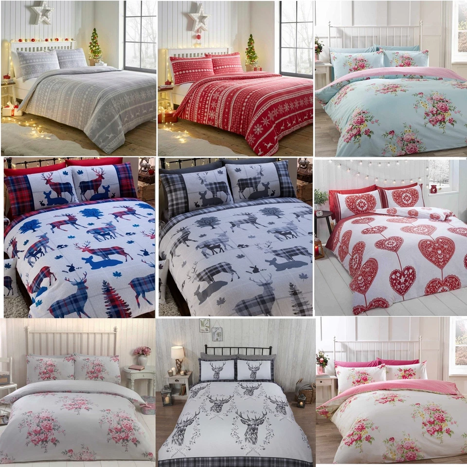 BPS HOME Flannelette Brushed Cotton Duvet Cover + Pillow Case Quilt Bedding Bed Linen Set
