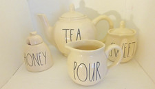 Rae Dunn Teapot With Canister Honey Sugar And Creamer Excellent Condition