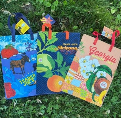 Set of 3 NWT Trader Joe's State Bags Georgia Arizona Peach Nature Reusable Tote