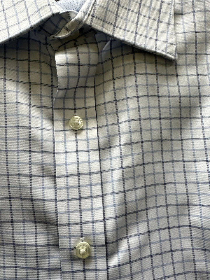 Men’s Black Brown Button Down Shirt 16 32/33 Blue White Check Long Sleeve - Image 3 of 4