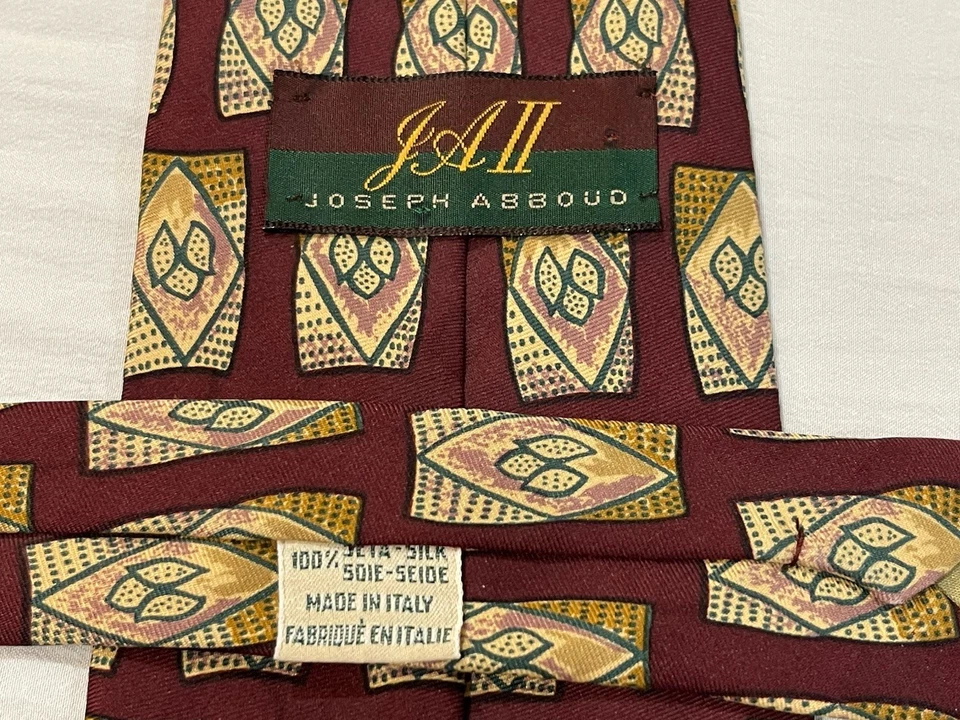 Corbata para hombre JOSEPH ABBOUD 100 % seda, diseñador ITALIA borgoña y dorado Foto 3 de 4