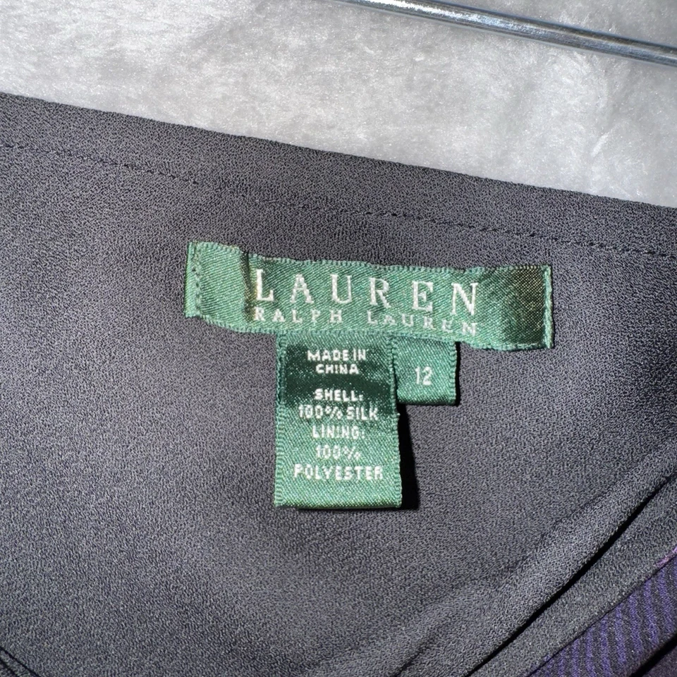 Lauren Ralph Lauren Silk Plaid Midi Skirt Sz 12 Purple Black Gothic Academia - Image 4 of 4