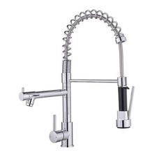 Kitchen Faucet Pull Down Sprayer Dual Spout Stainless Steel High Arc Farmhouse