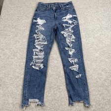 American Eagle Outfitters Mom Jeans Womens 4 27x26 Blue High Rise Distressed