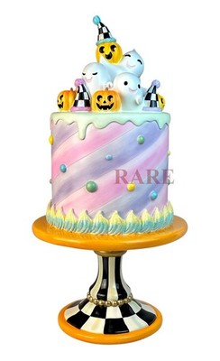 Mackenzie-Childs Halloween Trick or Treat Cake Pumpkins Ghosts Pedestal New Box