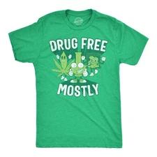 Mens Funny T Shirts Drug Free Mostly Sarcastic 420 Graphic Novelty Tee for Men