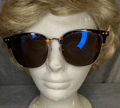 Clubround Half Frame Lens tortoise shell Sunglasses Mirrored Shades Retro 80-90s
