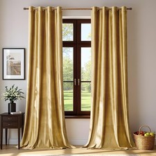 Velvet Gold Curtains 84 inch Length- Living Room Blackout Thermal Window Drap...