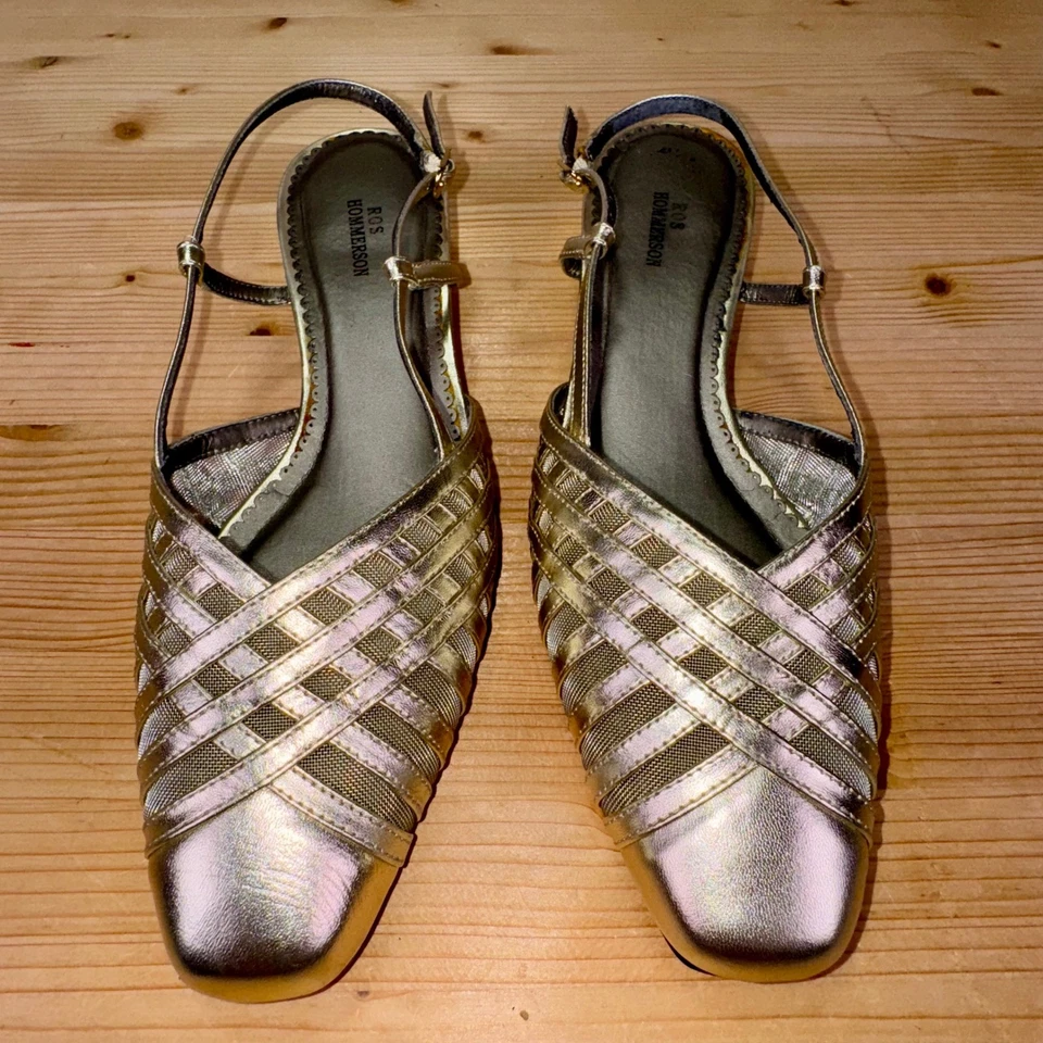 Ros Hommerson Charleston 金色露跟低跟鞋 尺码 11 B 金属色 — 第 2/4 张图片