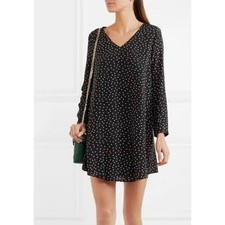 Madewell Star-print Silk Crepe de Chine Mini Dress Black Size Small NWOT