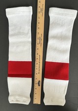 VTG Hockey Socks Youth White Red Stripe No Stirrup Deadstock New In Pkg 3