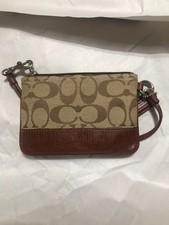 Vintage Coach Wristlet Brown Canvas Signature C Leather Band Pre-Owned EC