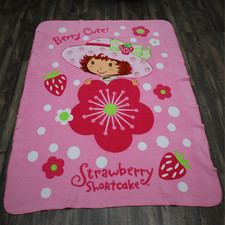 Vintage Strawberry Shortcake Fleece Throw Blanket Y2K Berry Cute Pink 45x60 941