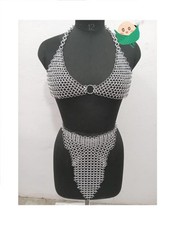 Aluminum Chainmail Top Bra Penty With Chain   Women's Medieval LARP Cosplay