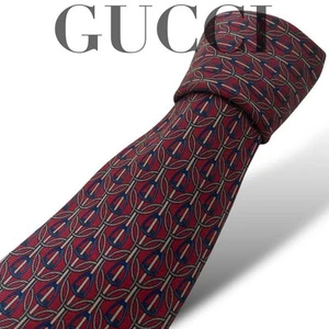 Cravate GUCCI 55,9 pouces motif chaîne rouge vin soie élégante ancienne Gucci