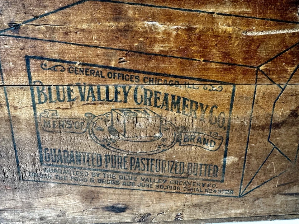 Rare Antique Vintage BLUE VALLEY Creamery BUTTER Wood CRATE Advertising Sign - Image 2 of 4