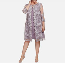 Alex Evenings Women's Smokey Orchid Mother of Bride Groom Prom Midi Dress Sz 16W