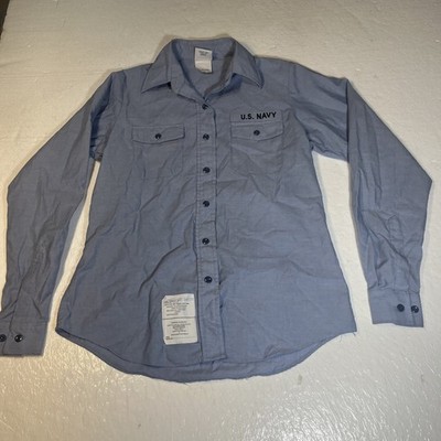 GENUINE US NAVY LONG SLEEVE CHAMBRAY MAN'S UTILITY WORK SHIRT Medium