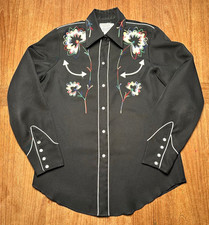 H BAR C CALIFORNIA RANCHWEAR Vintage Men's MED Black Western Country Shirt USA