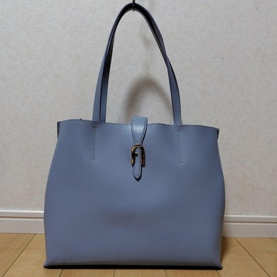 FURLA Sofia Avio Light Blue Genuine Leather Tote Bag Women's Authentic