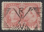 Canada #53 3c Victoria Jubilee With Fancy VR Cancel Notre Dame St West Thin