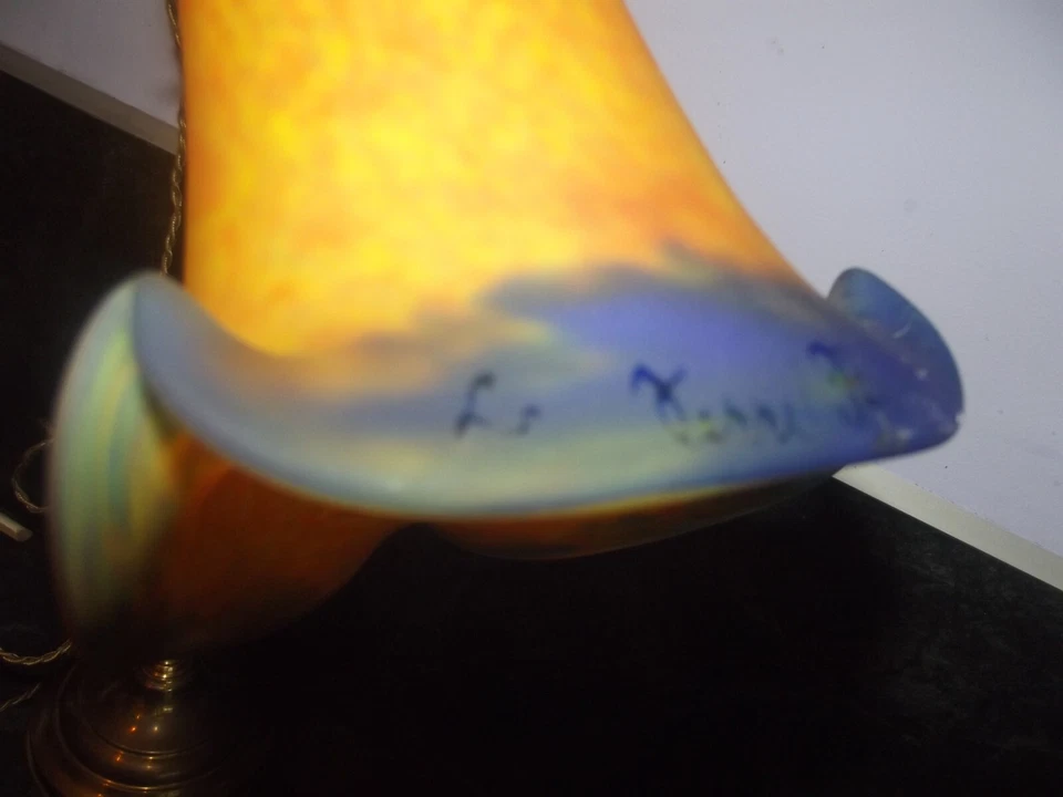 Lampe pivotante laiton Bureau ART DECO Tulipe Pâte de Verre le verre Français - Photo 3/4