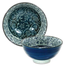 2 PCS. 6.25" Japanese Chinese Rice Soup Noodle Bowl Manyo Karakusa Made in Japan