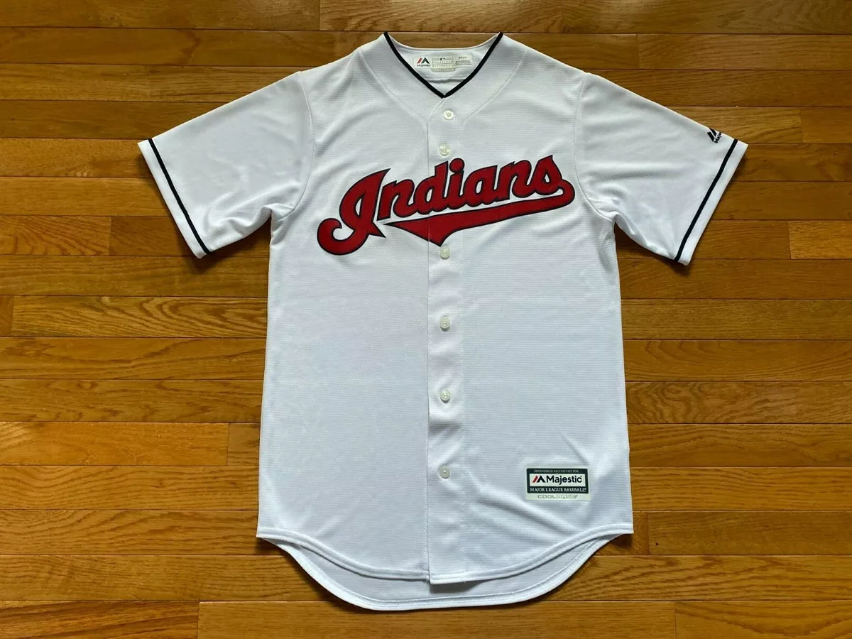 Cleveland Indians MLB White Majestic Cool Base Jersey Mens Sz Small