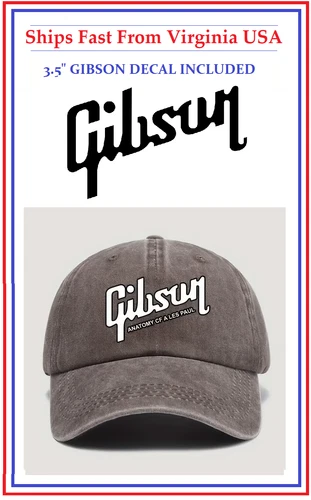 New Vintage Style Gibson Guitar Hat Baseball Cap Brown Rock On! V Les Paul GS ES