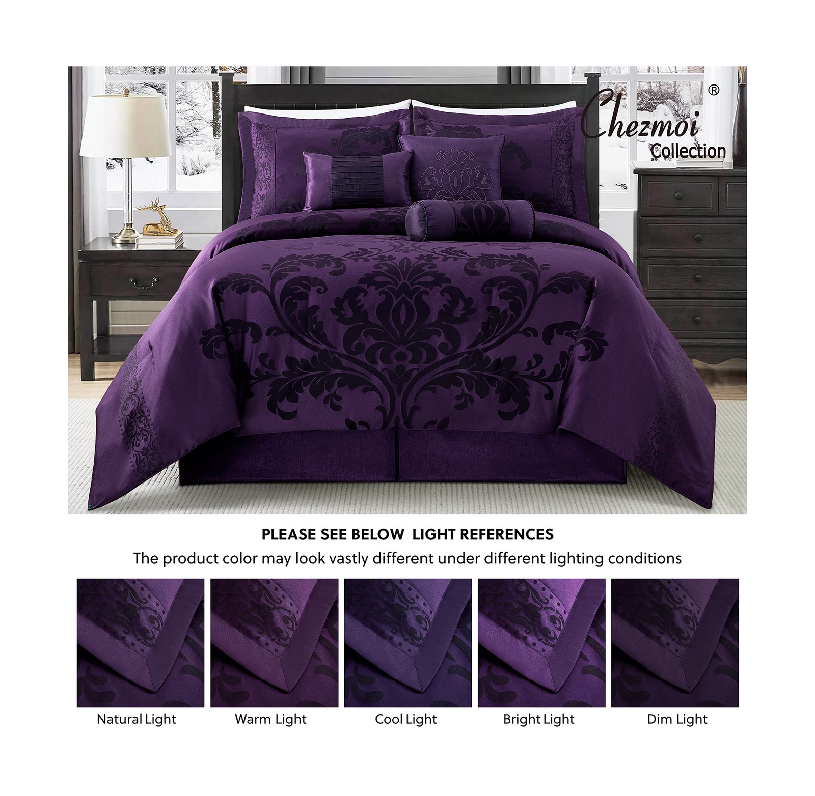 Chezmoi Collection 7-Piece Jacquard Floral Comforter Set (Queen, Purple ...
