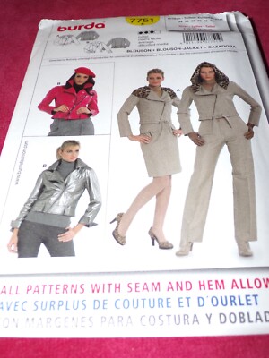   BURDA #7751-LADIES TWO STYLE JACKET w/LG. COLLAR & w/wo HOOD PATTERN 8-18 FF