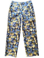 Talbots Women's High Waist Straight Leg Pant 8 Stretch Oval Circle Blue Green