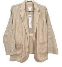 NWT Chicos Mesh Linen Open Blazer Womens Chico Size 1 medium Beige Tan