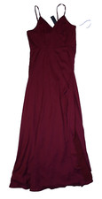 Lulus Ode to Love Satin Maxi Gown Dress Maroon Strap Shoulder Womens XL