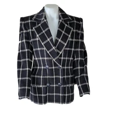 Jean Louis Scherrer Boutique Window Pane Black White Blazer Jacket Sz 40 / US 10