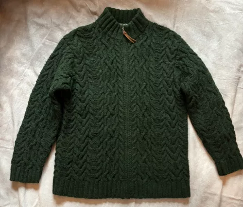 Hand Knitted For Ralph Lauren Sweater Petite Medium Green Wool Jacket Full Zip
