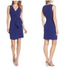 New Eliza J Bow Sheath Dress Faux Wrap Sleeveless Blue Office Party Sz 6