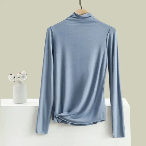 Damen Seide High Neck Top T-Shirt Unterhemd Strick Langarm - Bild 16 von 36