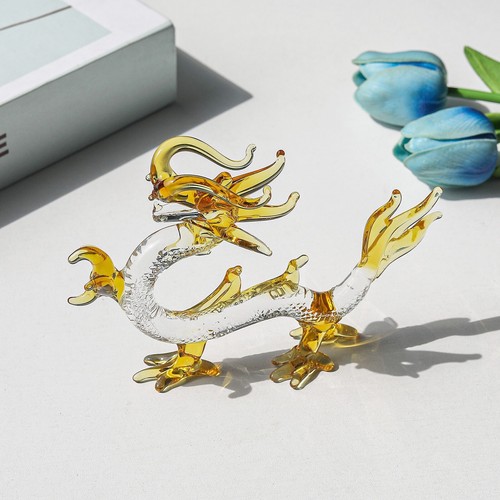 Bernstein Kristall Drache Figur Sammlerstück mundgeblasen Glas Tier Ornament Geschenk - Bild 5 von 9