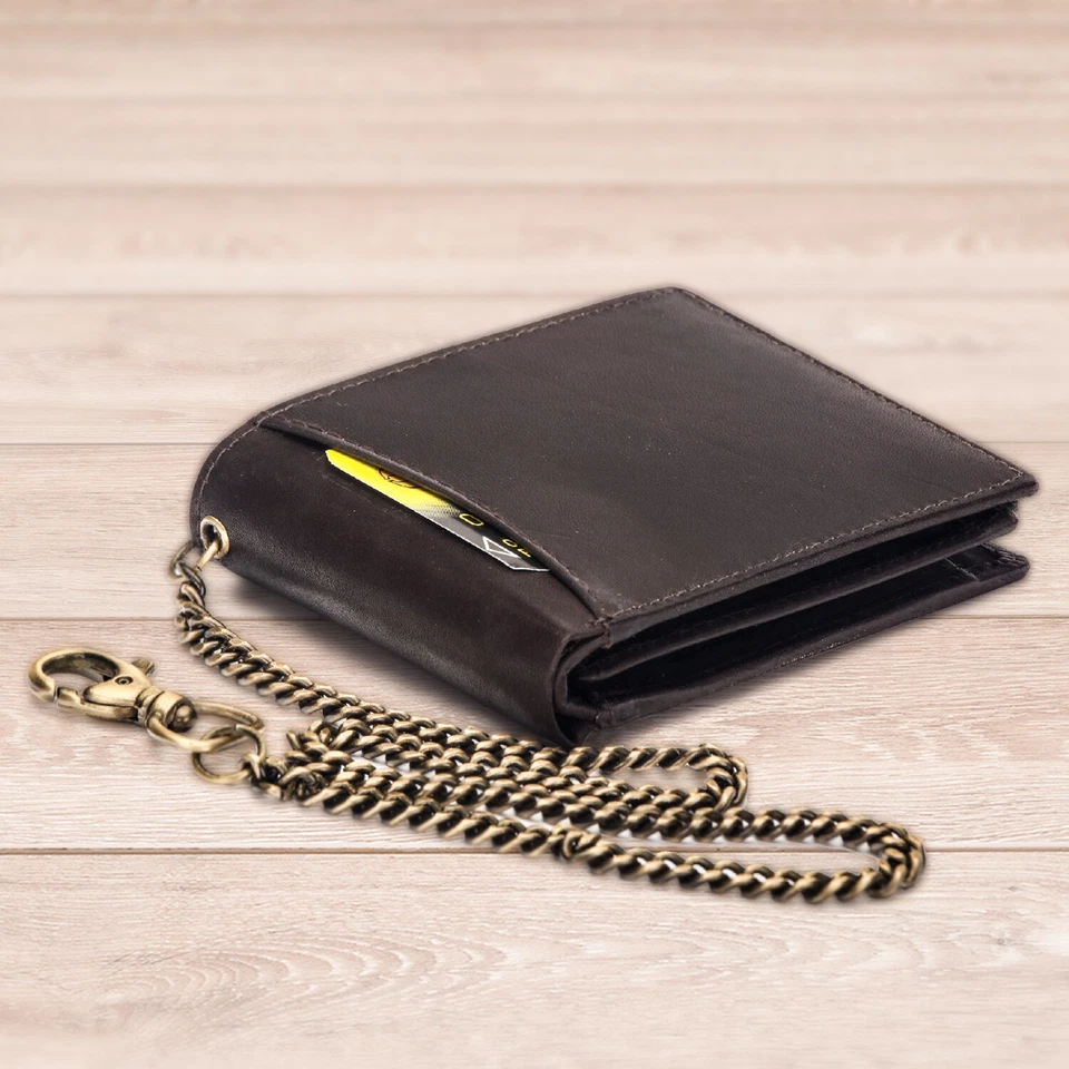 Mens Real Leather Biker Chained Wallet Quality RFID Blocking Purse Credit Card  - Image 3 of 4