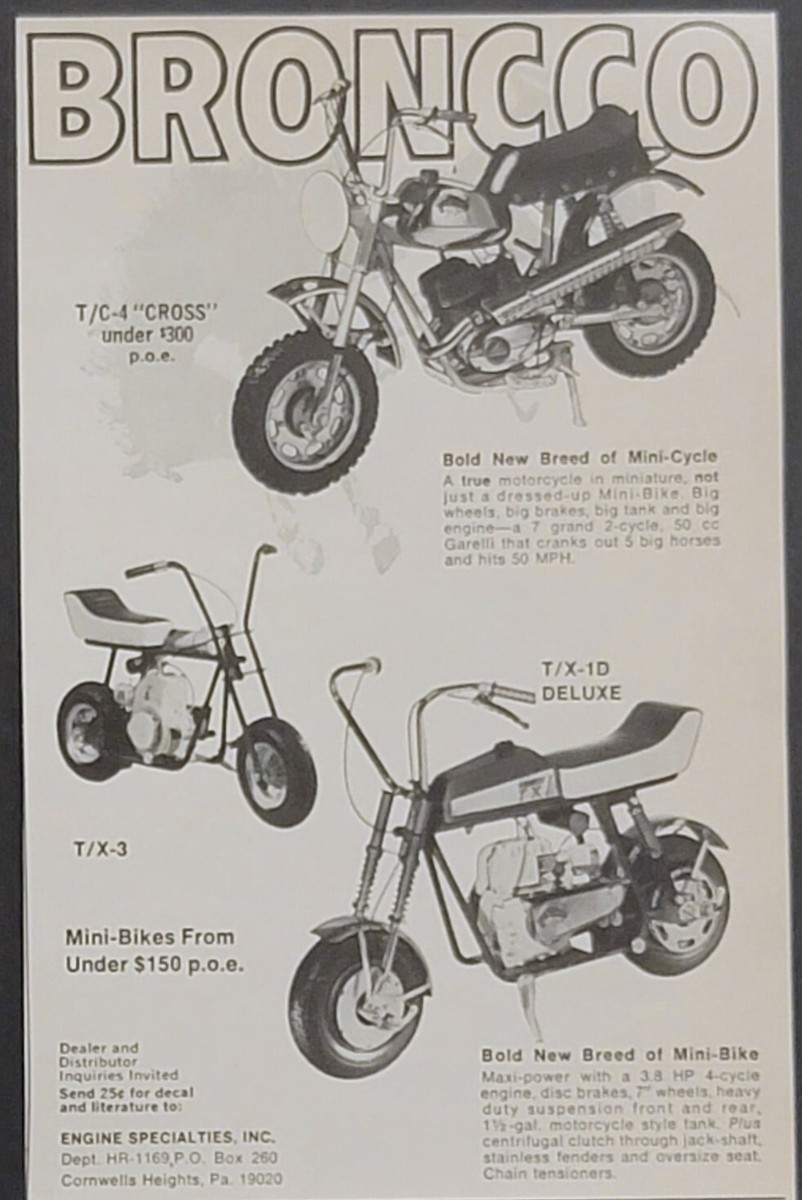 1970 Broncco T/C Cross T X 1D T/X Mini Bike Cycle Ad