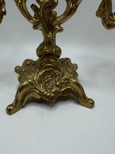 Candelabro de latón vintage Italia Lumiere soporte de vela doble estilo rococó francés - Imagen 5 de 12