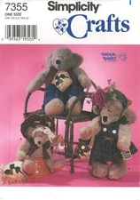 Simplicity 7355 Fully Jointed 22" & 14" Bears w Clothes UNCUT Sewing Pattern