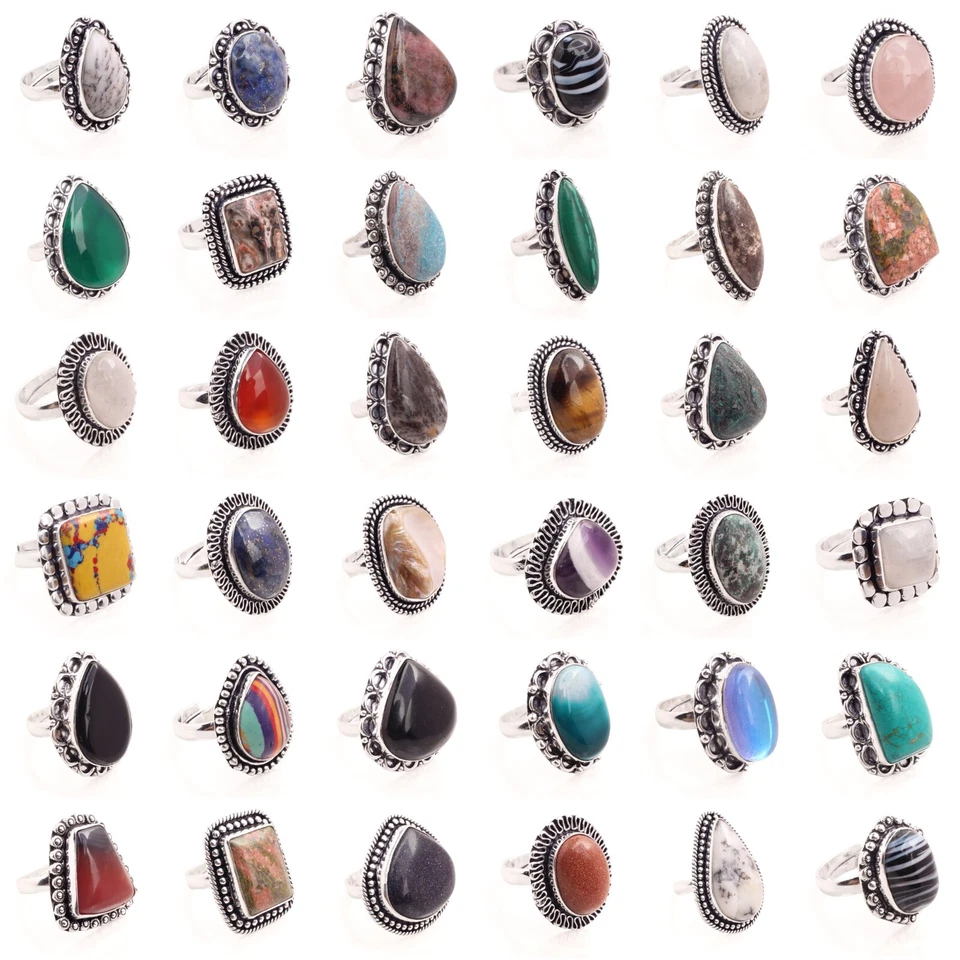 Versilbert Handmade Schmuck Verstellbar Ringe für Damen Großhandel Menge 10 Pcs - Bild 2 von 4