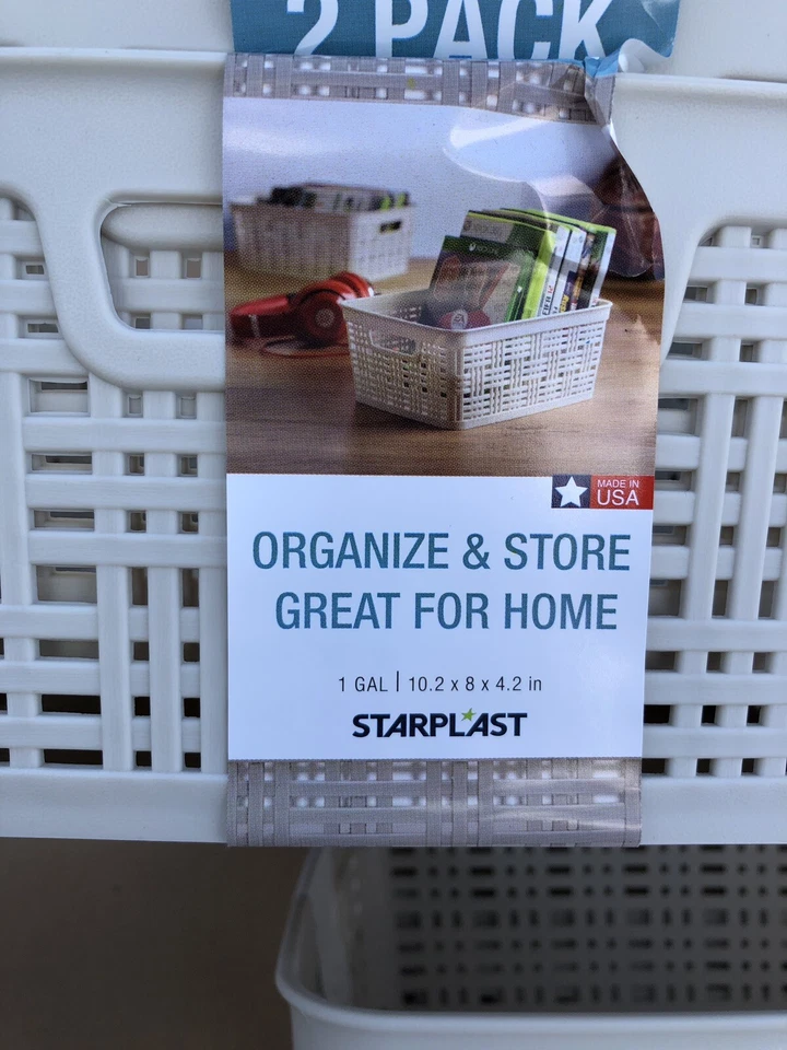 5X2PK Starplast Plastic Wicker Storage Basket Organizer Woven Ergonomic MADE USA - Image 3 of 4